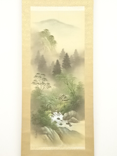 道具 ] - 道具 宏陵筆 青緑山水 肉筆絹本掛軸（共箱） | ネット